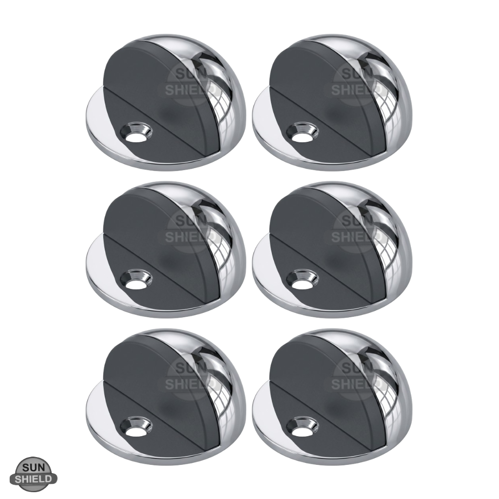 Aluminium Half Moon Door Stopper – Floor Mounted, Polished Chrome Finish