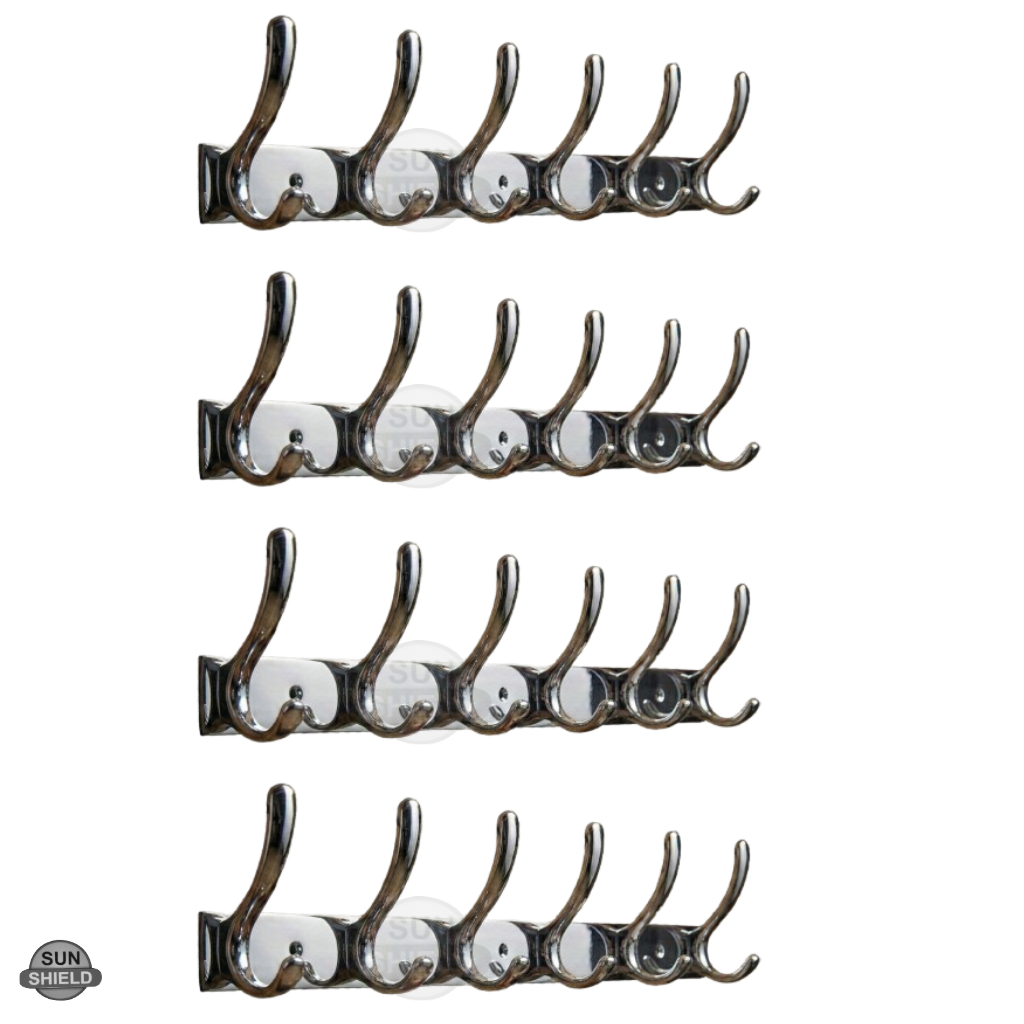 Wall-Mounted Cloth Hanger – Durable Steel Plate with Aluminum Hooks 6 Pin SS Finish