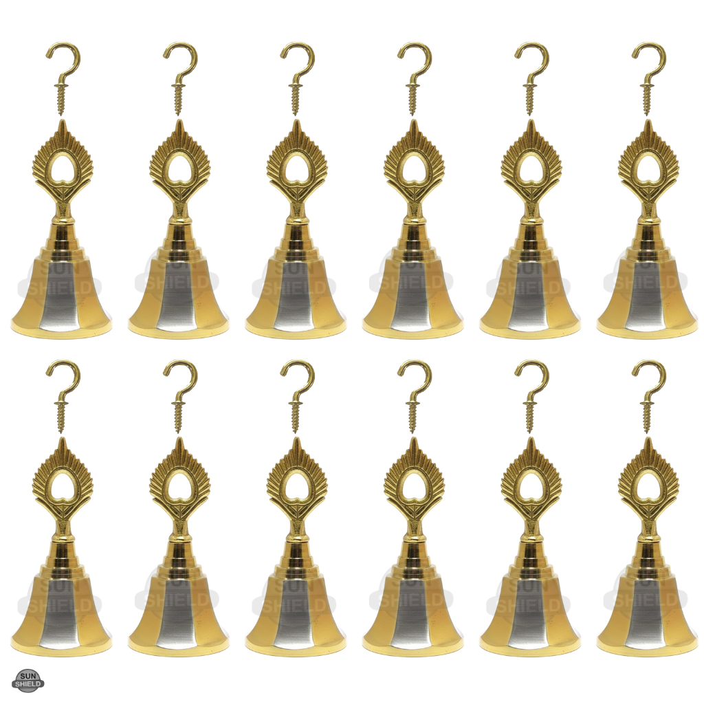 Dual-Tone Silver Gold Peacock Pooja Bell | 3 Inch Decorative Temple Ghanti for Door Hanging