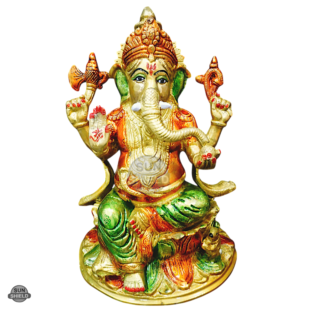 10 Inch Brass Ganesha Statue - Multicolor (4.7 Kg)