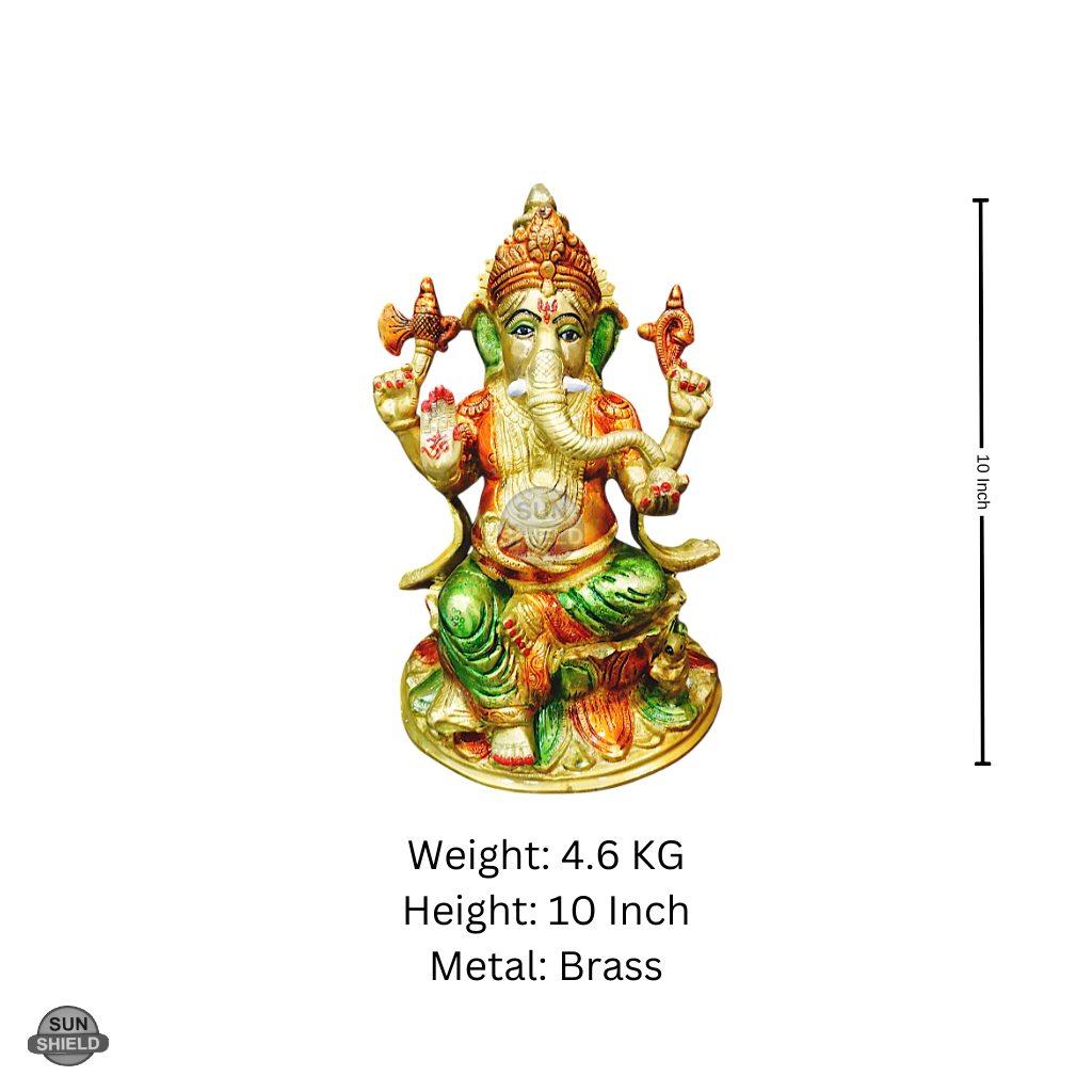 10 Inch Brass Ganesha Statue - Multicolor (4.7 Kg)