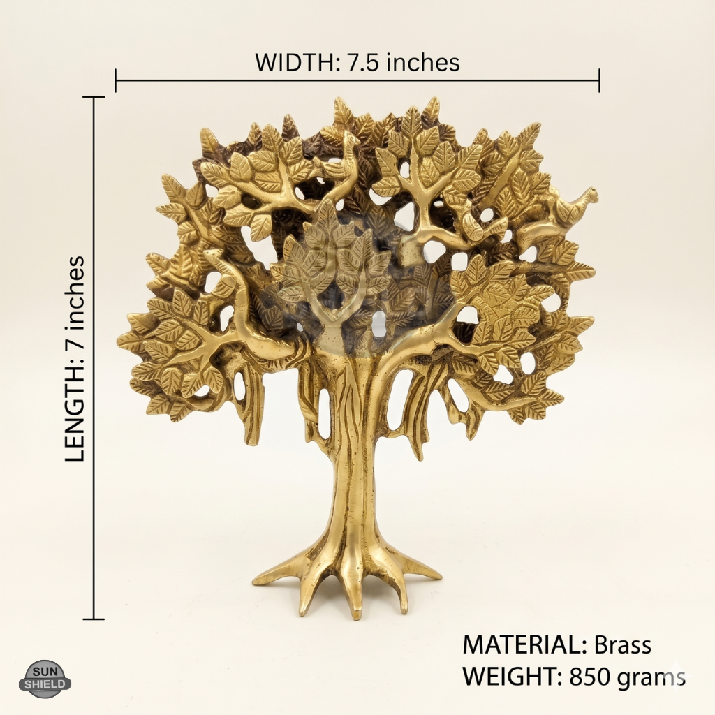 Tree of Life Banyan Fig Tree Brass Showpiece Statue Figure, 7 Inch