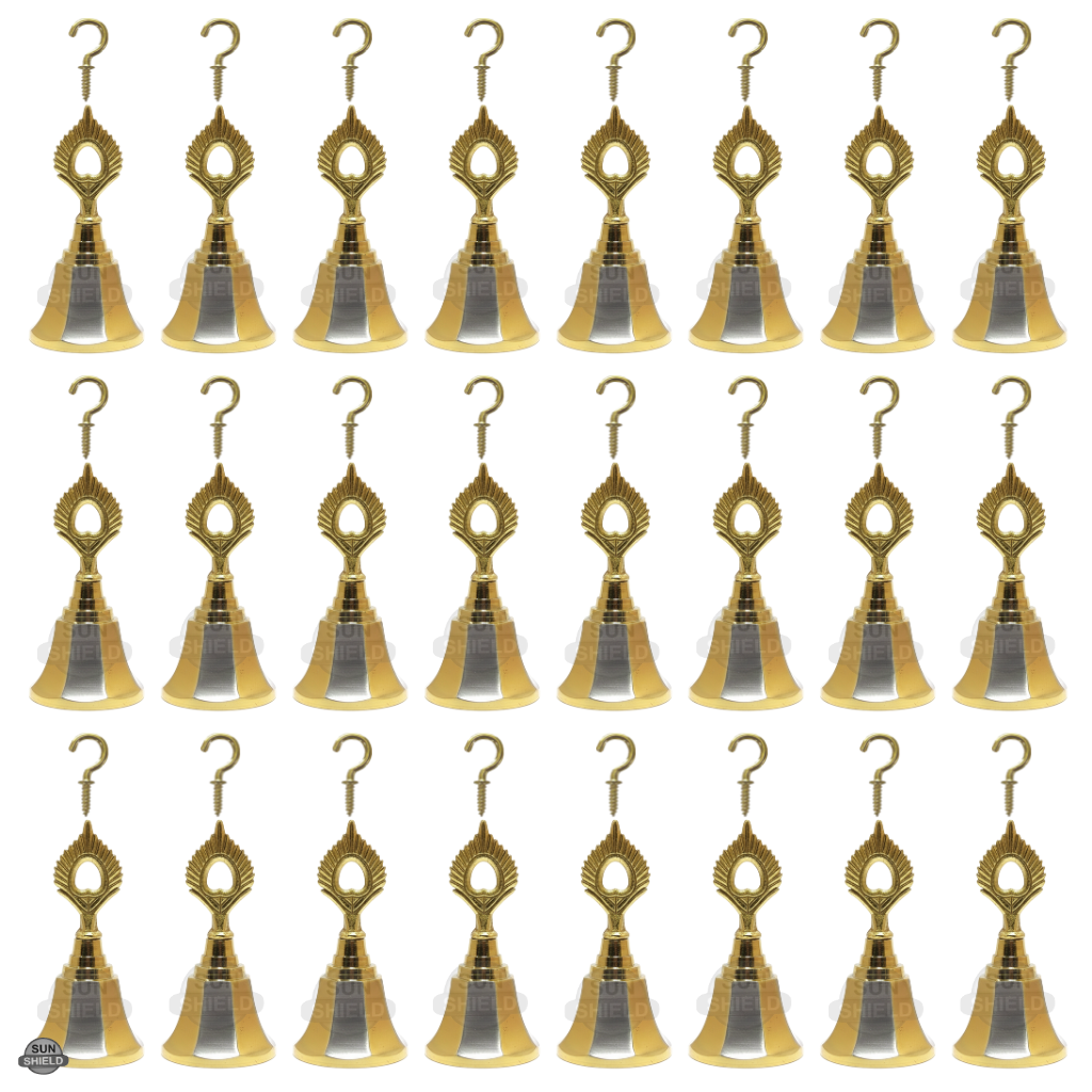 Dual-Tone Silver Gold Peacock Pooja Bell | 3 Inch Decorative Temple Ghanti for Door Hanging