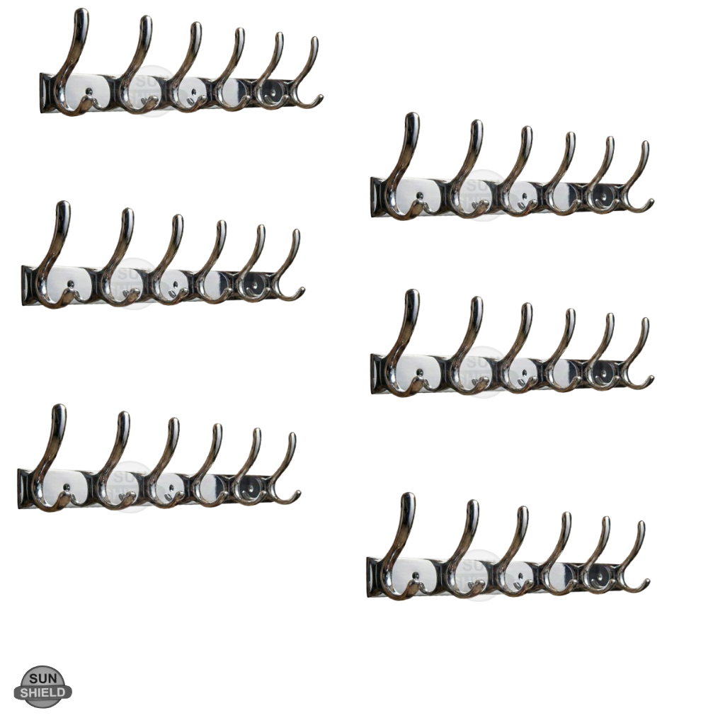 Wall-Mounted Cloth Hanger – Durable Steel Plate with Aluminum Hooks 6 Pin SS Finish