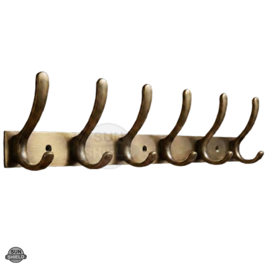 Wall-Mounted Cloth Hanger – Durable Steel Plate with Aluminum Hooks 6 Pin Antique Finish