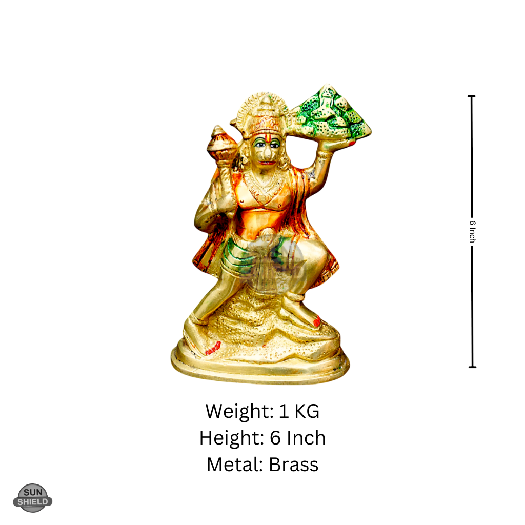 6 Inch Brass Hanuman Statue - Multicolor (1 Kg)