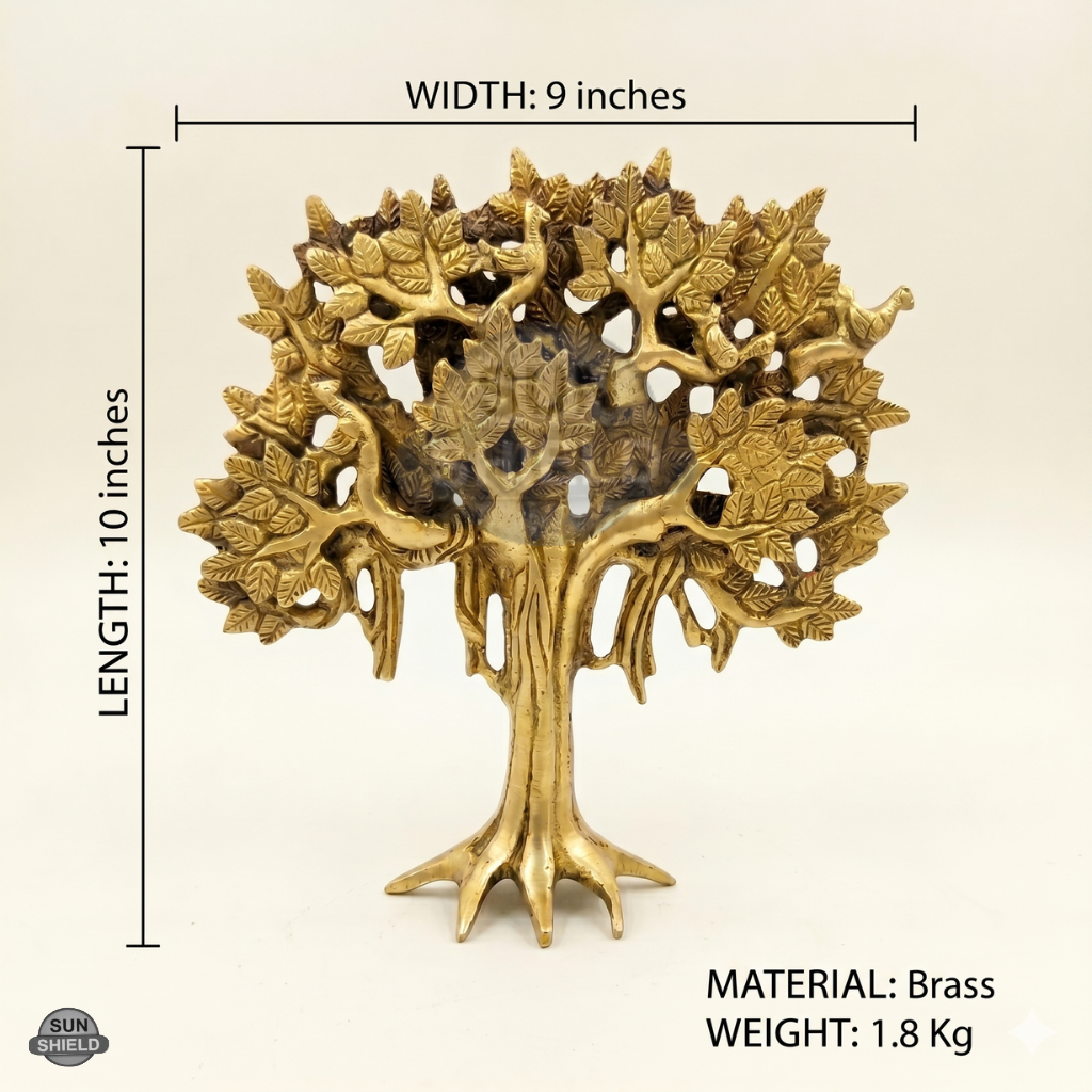 Tree of Life Banyan Fig Tree Brass Showpiece Statue Figure, 10 Inch
