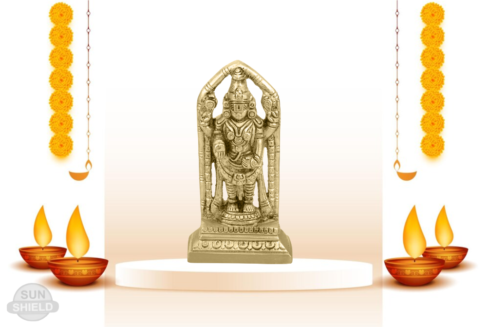 Tirupati Balaji Brass Idol Antique Gold Finish (Height 4.5 inch, Wt: 430g)