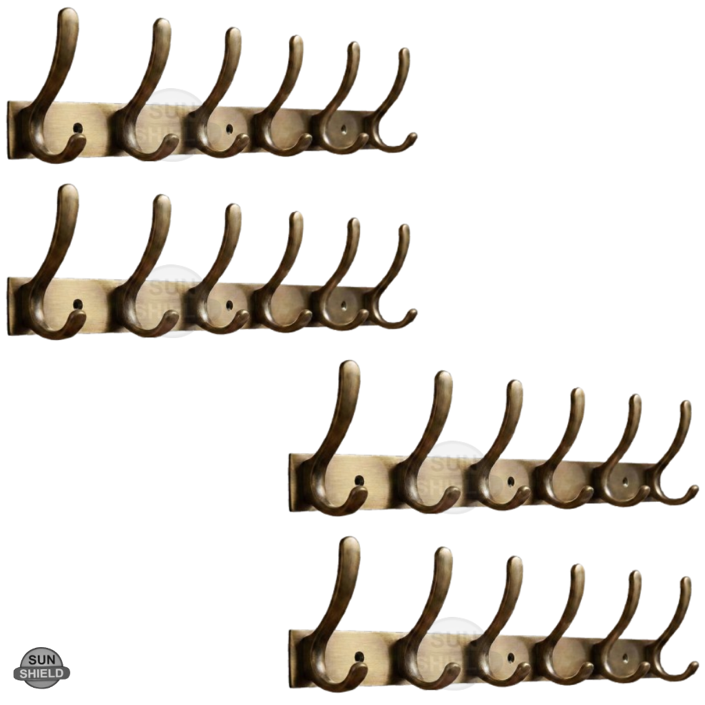 Wall-Mounted Cloth Hanger – Durable Steel Plate with Aluminum Hooks 6 Pin Antique Finish