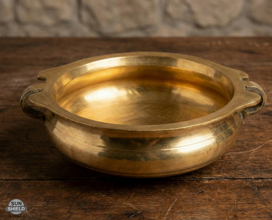 8-Inch Solid Brass Urli Bowl (1.5 Kg Weight) with Handles