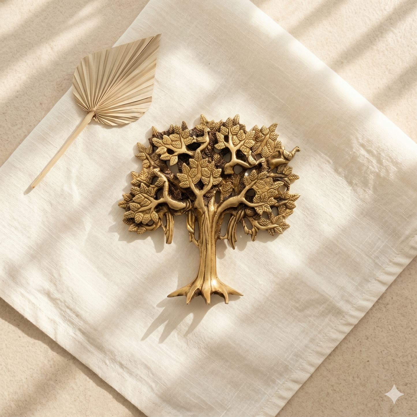 Tree of Life Banyan Fig Tree Brass Showpiece Statue Figure, 7 Inch