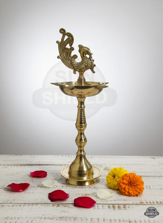 10 Inches Brass Peacock Kuthu Vilakku Deepam Lamp