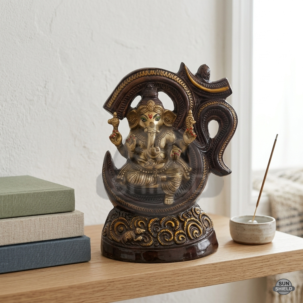 16" Brass Ganesha Statue | Seated with Om Frame & Modak (12kg)