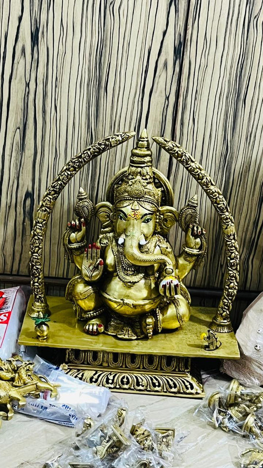 Brass Ganesha Idol - 2 Ft Height, 34 Kg Weight