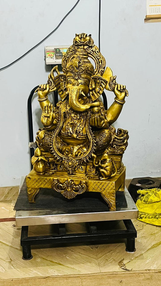 Brass Ganesha Idol - 3 Ft Height, 65 Kg Weight