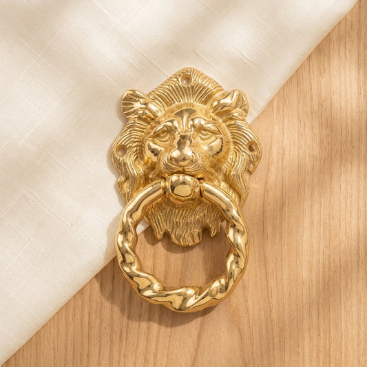 Majestic Lion Head Door Knocker - Polished Gold Finishes