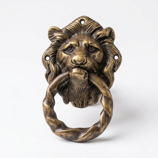 Majestic Lion Head Door Knocker - Antique Brass Finishes