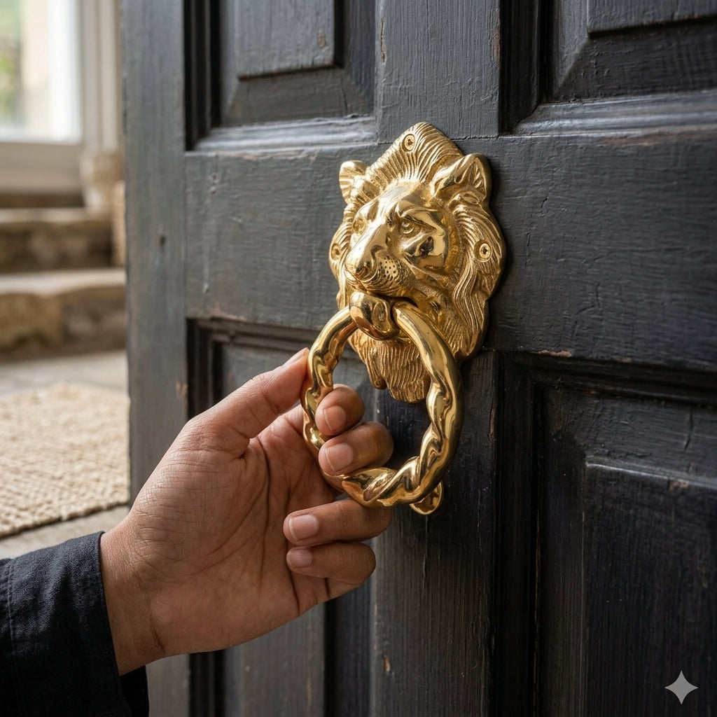 Majestic Lion Head Door Knocker - Polished Gold Finishes
