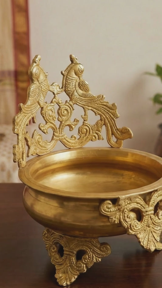 Traditional Brass Peacock Urli Bowl (8 Inch, 2.5 Kg)