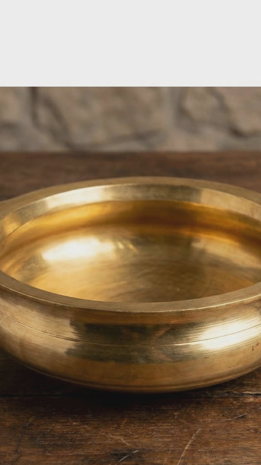 8-Inch Solid Brass Urli Bowl (1.5 Kg Weight) with Handles