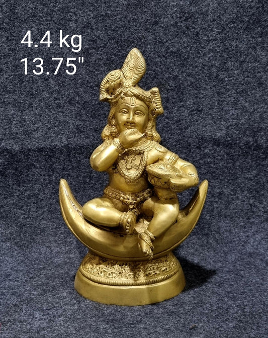 Brass Makhan Krishna Idols - 13.75 Inch, 4.4 kg