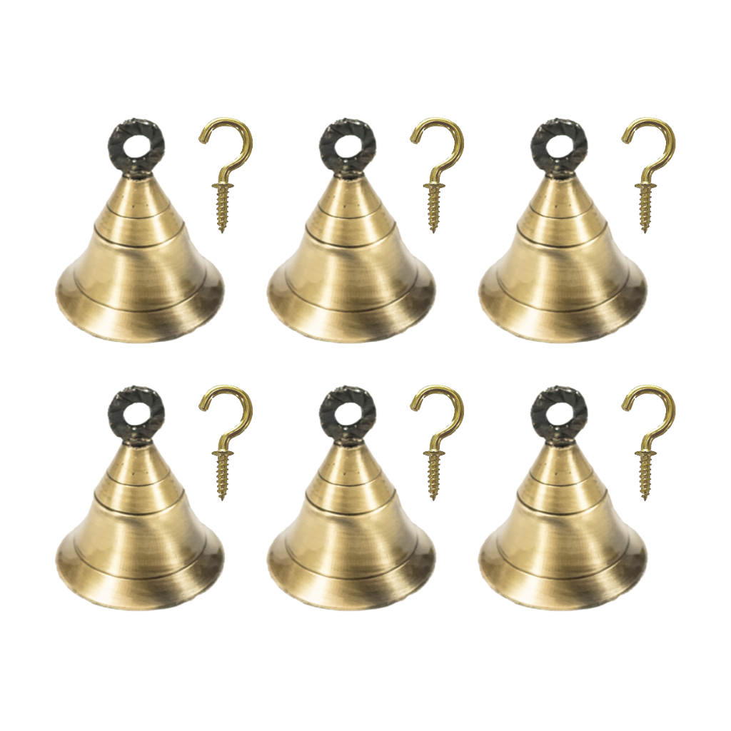 Antique Finish Brass Bells for Pooja Room with J Hooks